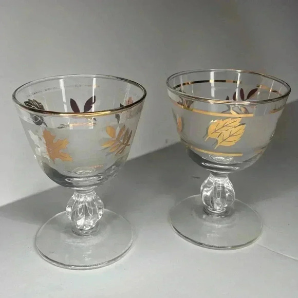 Libbey Glassware  GOLDEN FOLIAGE Frosted Liquor Cocktail Glasses ~ Set of 2 - Picture 1 of 2